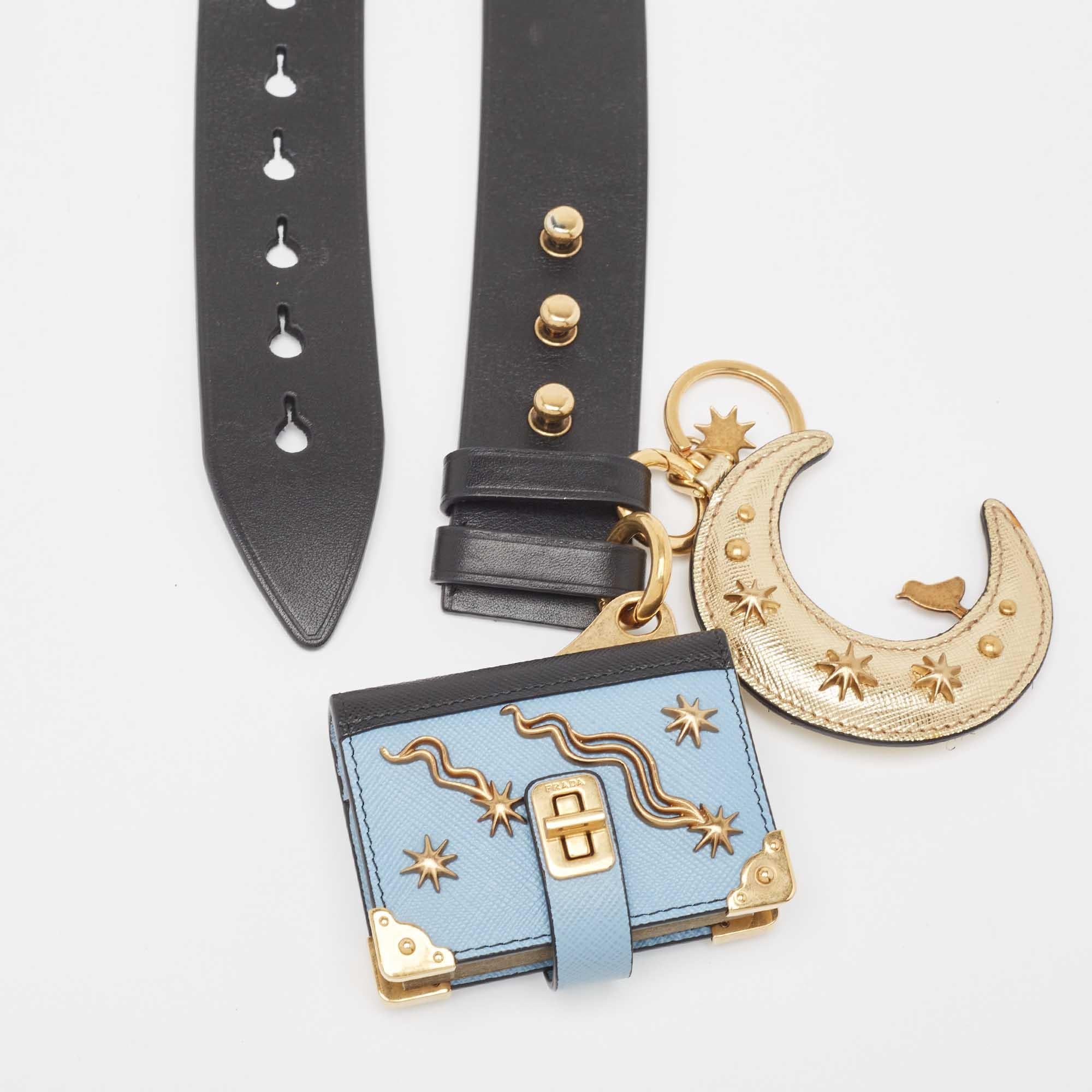 Prada Black/Blue Embellished Waist Belt 85CM In Good Condition For Sale In Dubai, Al Qouz 2