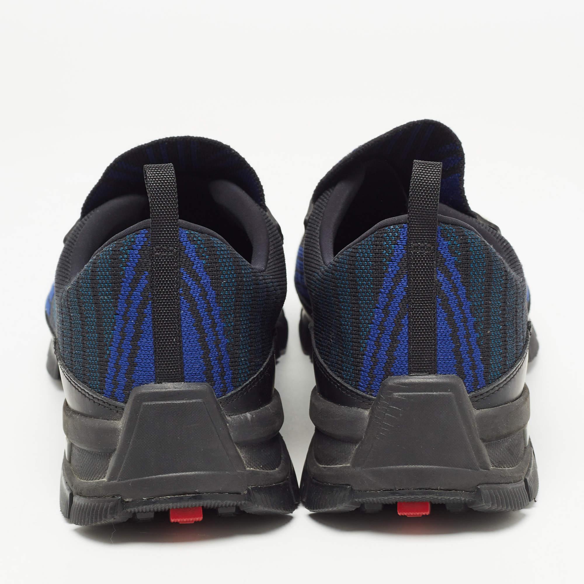 Prada Black/Blue Knit Fabric Low Top Sneakers Size 42.5 For Sale 2