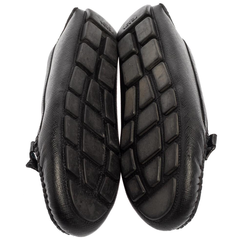Prada Black/Blue Saffiano Leather Bow Loafers Size 36.5 2