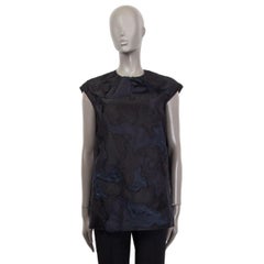 PRADA black & blue silk PATCHWORK Cap Sleeve Blouse Shirt 42 M