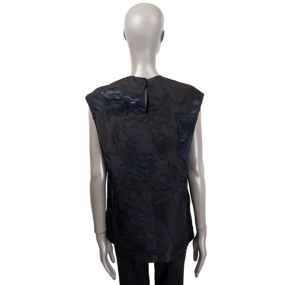 Women's PRADA black & blue silk PATCHWORK Cap Sleeve Blouse Shirt 42 M For Sale