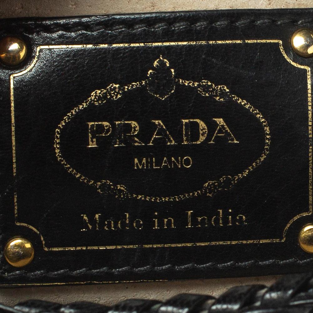 Prada Black/Blue Woven Madras Leather Crossbody Bag 2