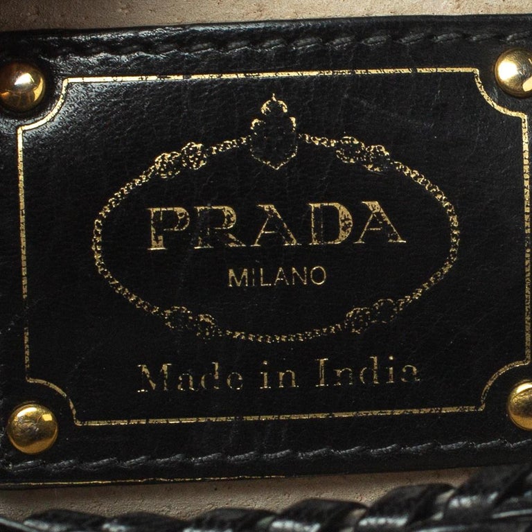 Prada Black/Blue Woven Madras Leather Crossbody Bag Prada