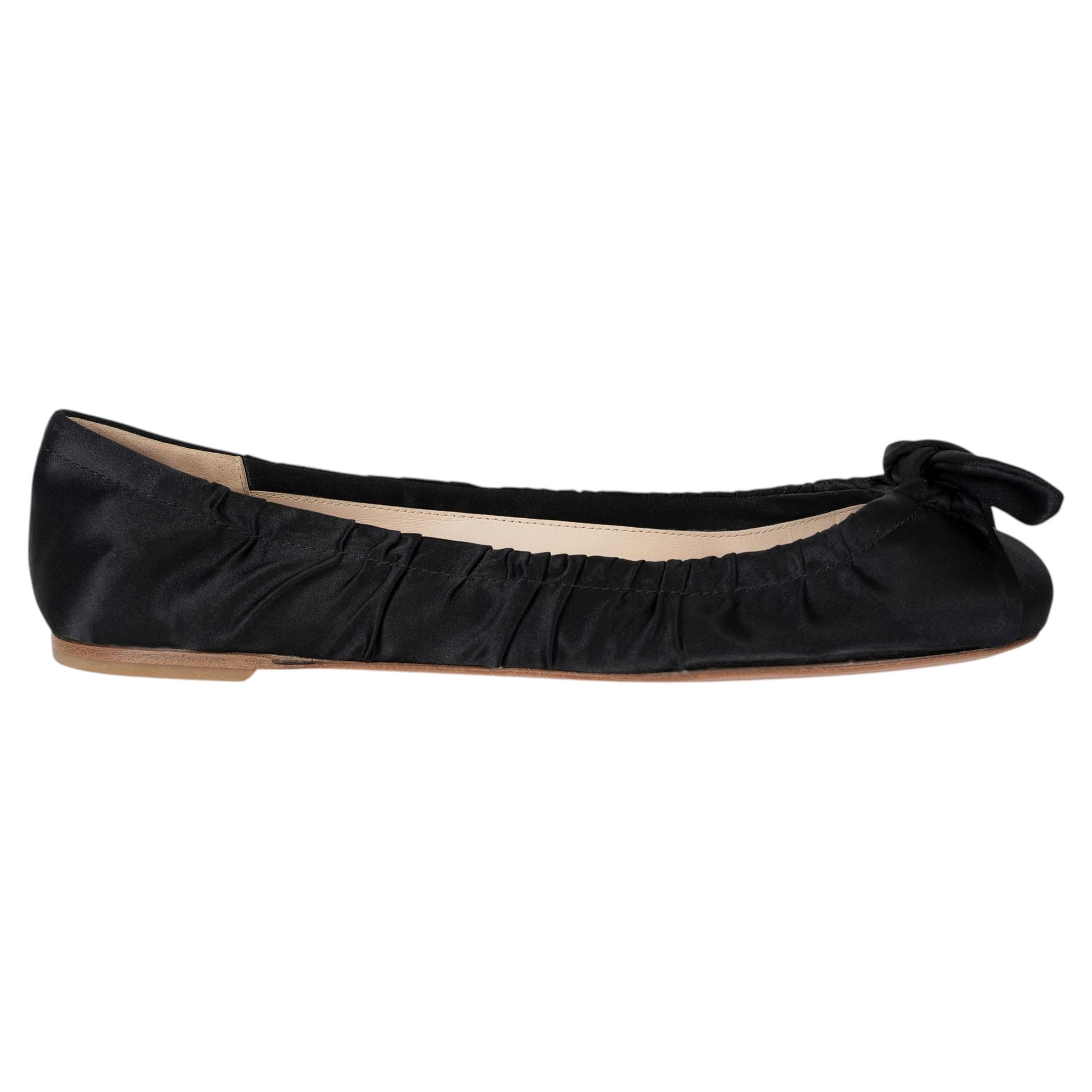 PRADA negro BOW SATIN Bailarinas Zapatos 39