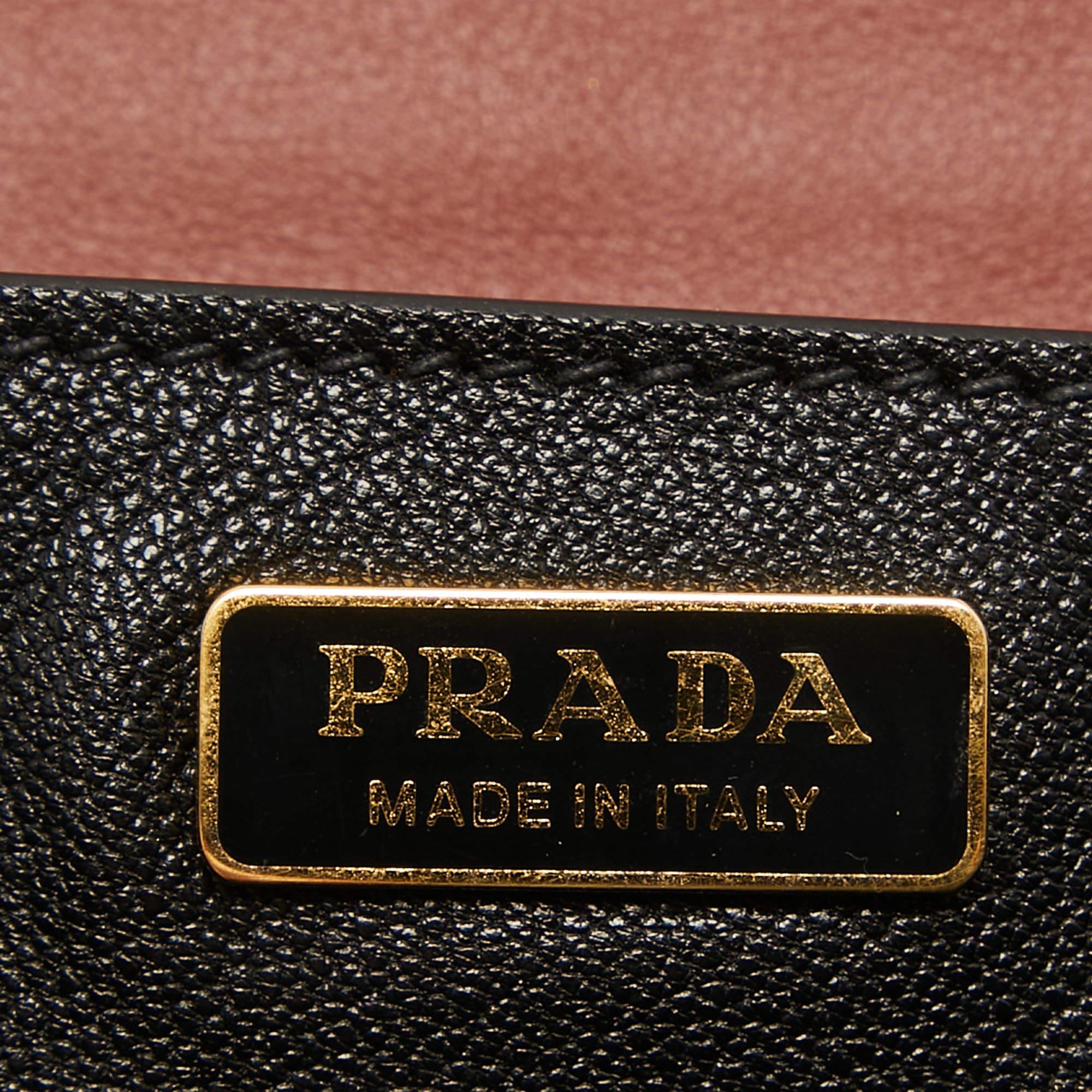 Prada Black/Brick Brown Leather Cahier Shoulder Bag For Sale 8
