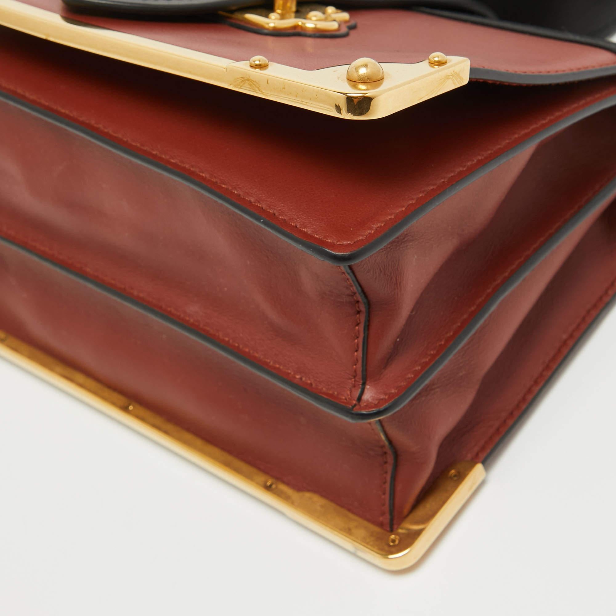 Prada Black/Brick Brown Leather Cahier Shoulder Bag 9
