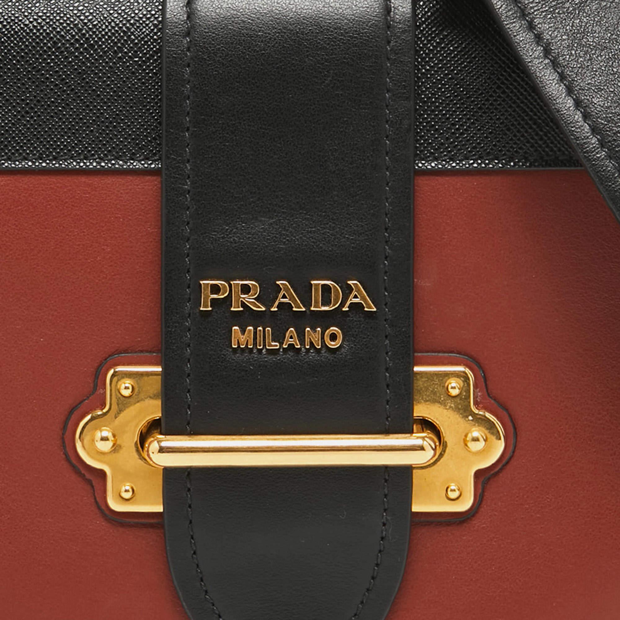 Women's Prada Black/Brick Brown Leather Cahier Shoulder Bag For Sale