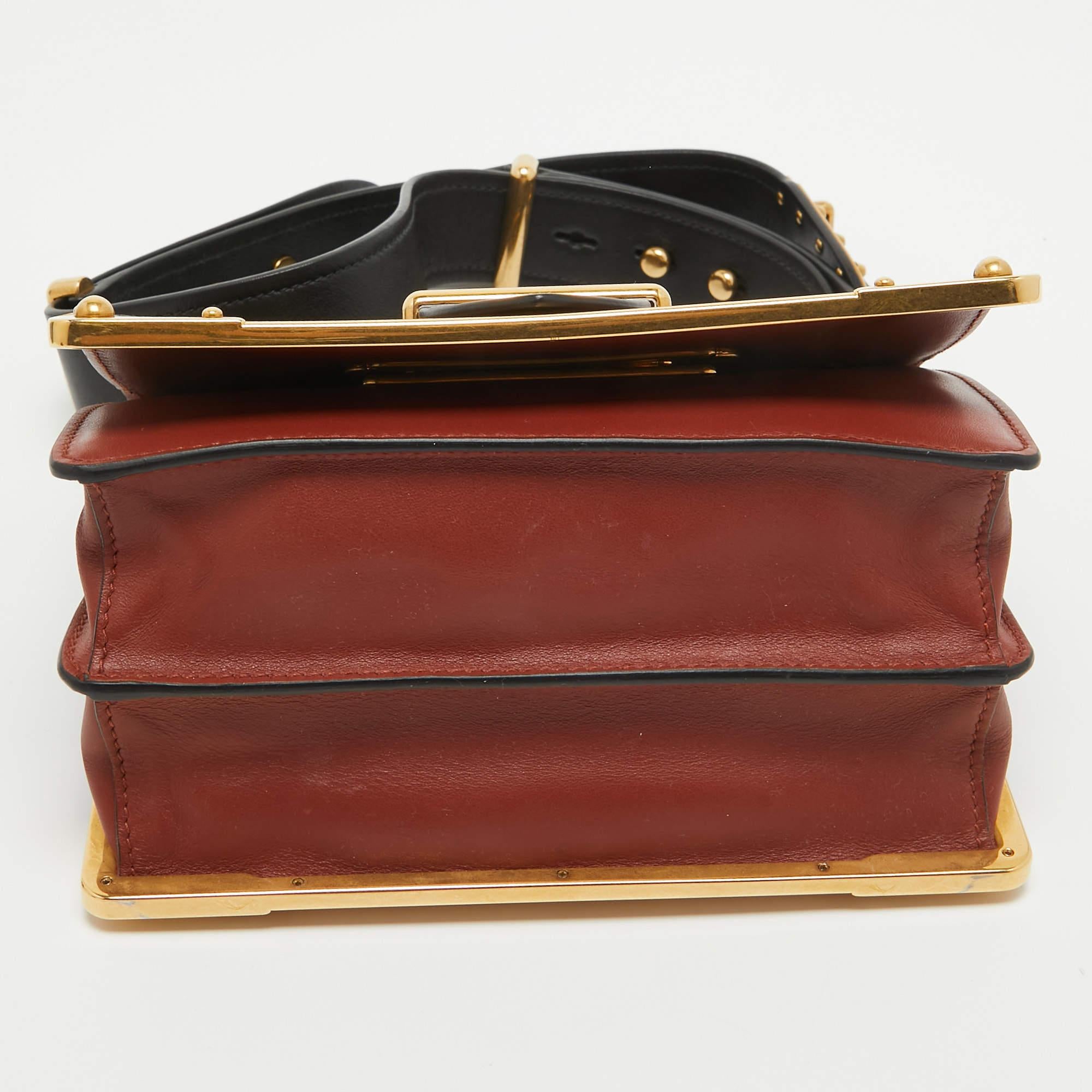 Prada Black/Brick Brown Leather Cahier Shoulder Bag For Sale 3