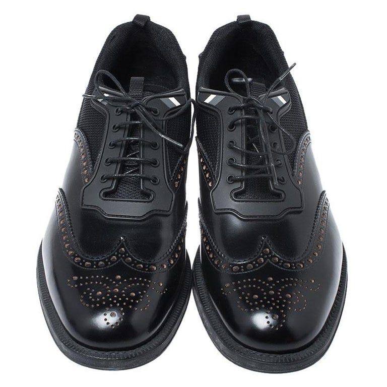 Prada Black Mesh And Patent Leather Low Top Sneakers Size 44 Prada
