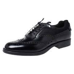 Prada Black Brogue Leather and Mesh Lace Up Derby Sneakers Size 44