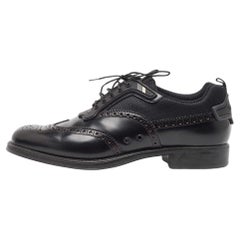 Prada Black Brogue Leather and Mesh Lace Up Oxford Size 41