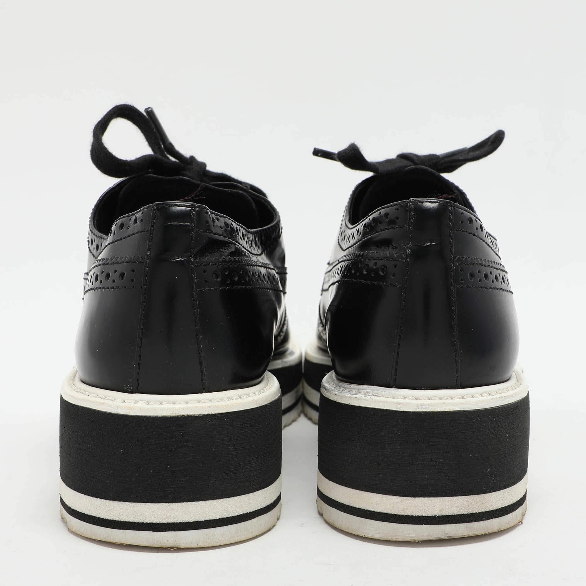 Prada Black Brogue Leather Derby Low Top Sneakers Size 39 For Sale 1