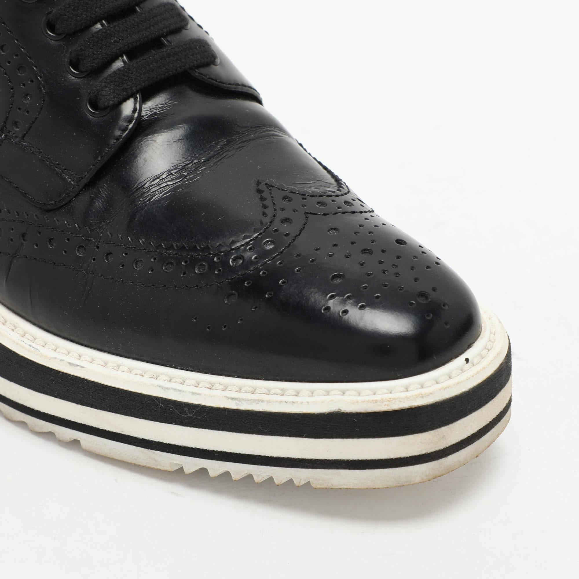 Prada Black Brogue Leather Derby Low Top Sneakers Size 39 For Sale 3