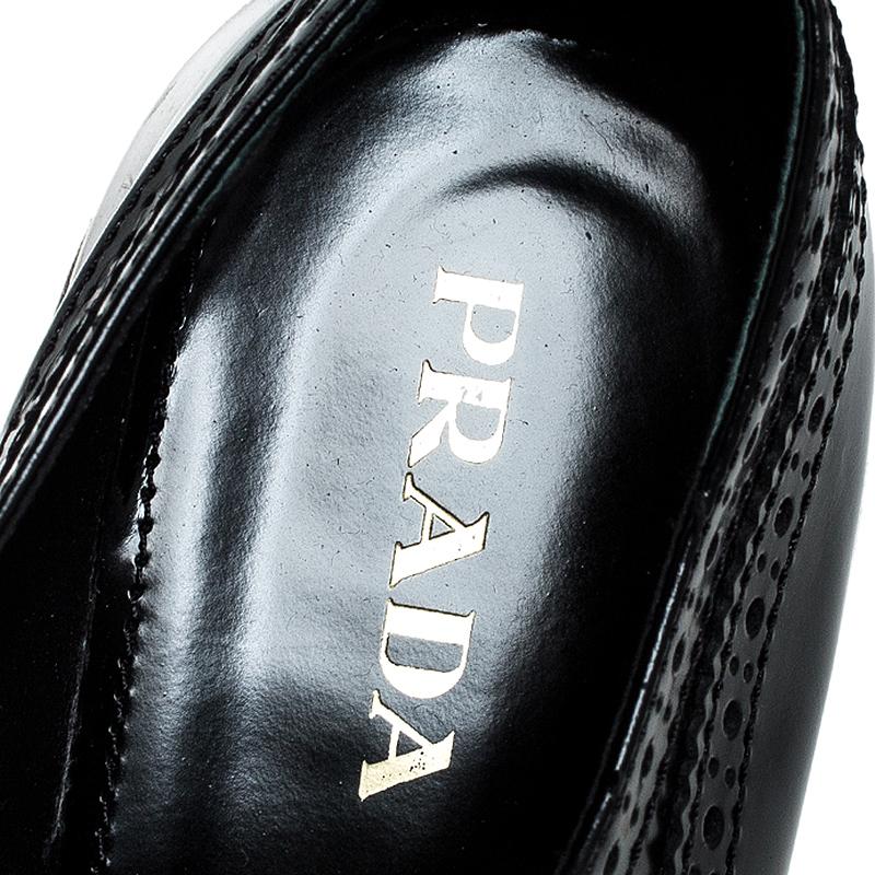 Prada Black Brogue Leather Wingtip Platform Sneakers Size 37.5 2