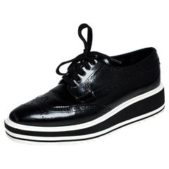 Prada Black Brogue Leather Wingtip Platform Sneakers Size 37.5