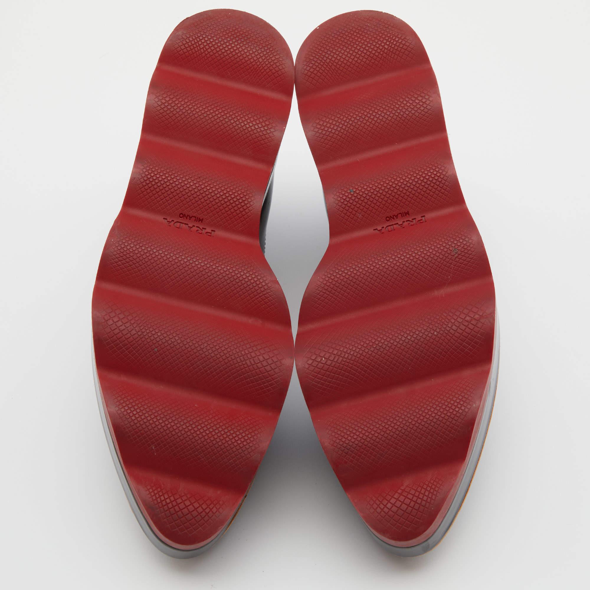 Prada Black Brogue Patent Leather Wave Wingtip Platform Derby Sneakers Size 36.5 3