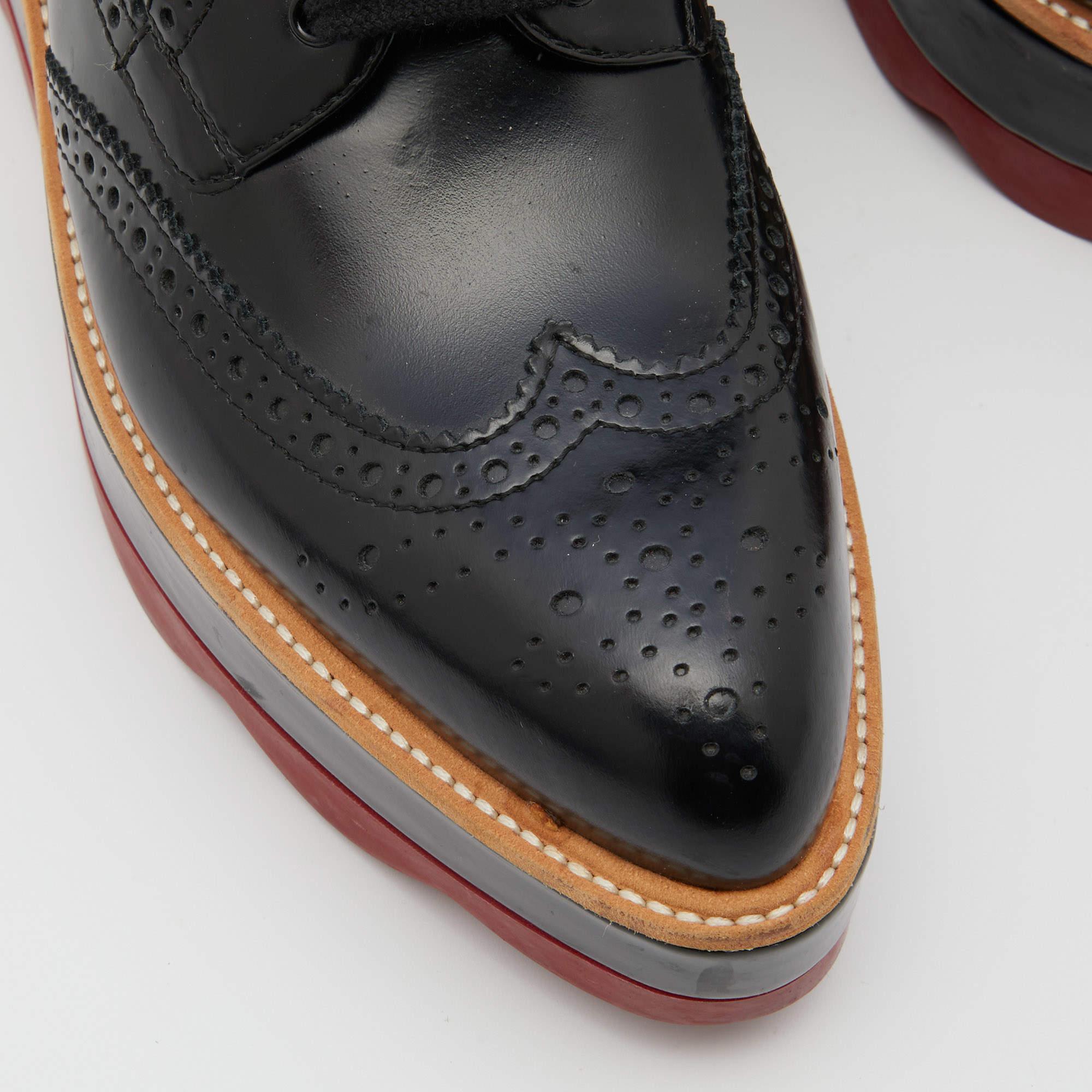 Prada Black Brogue Patent Leather Wave Wingtip Platform Derby Sneakers Size 36.5 4