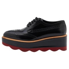 Prada Black Brogue Patent Leather Wave Wingtip Platform Derby Sneakers Size 36.5