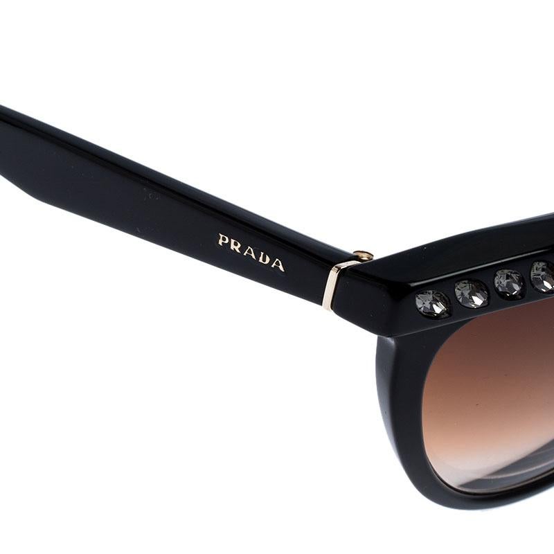 Women's Prada Black/Brown Gradient SPR 04P Crystal Embellished Cateye Sunglasses