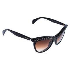 Prada Black/Brown Gradient SPR 04P Crystal Embellished Cateye Sunglasses