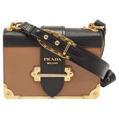 Prada Black/Brown Leather Cahier Shoulder Bag