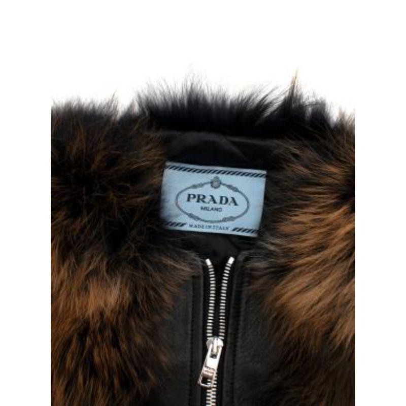 Prada - Veste en cuir et fourrure de renard noir et marron en vente 3