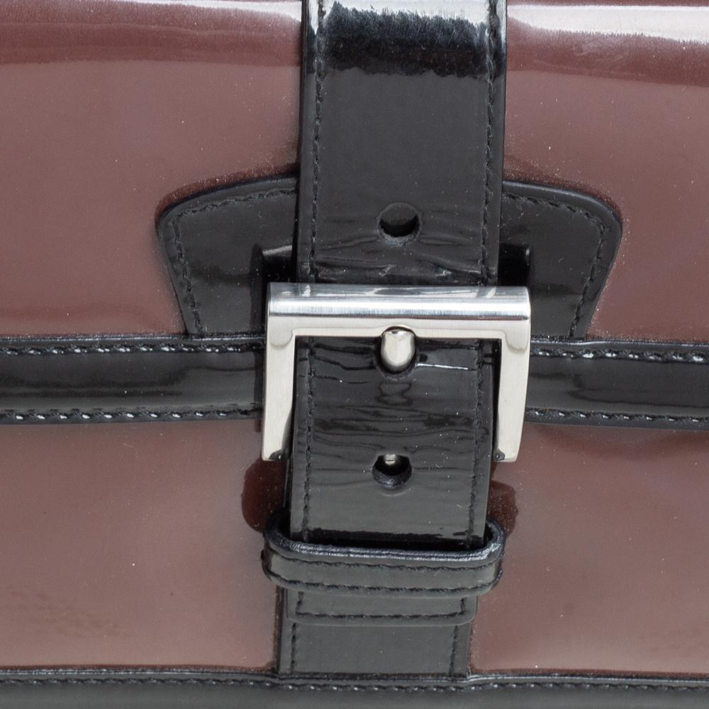 Prada Black/Brown Patent Leather Flap Baguette 3