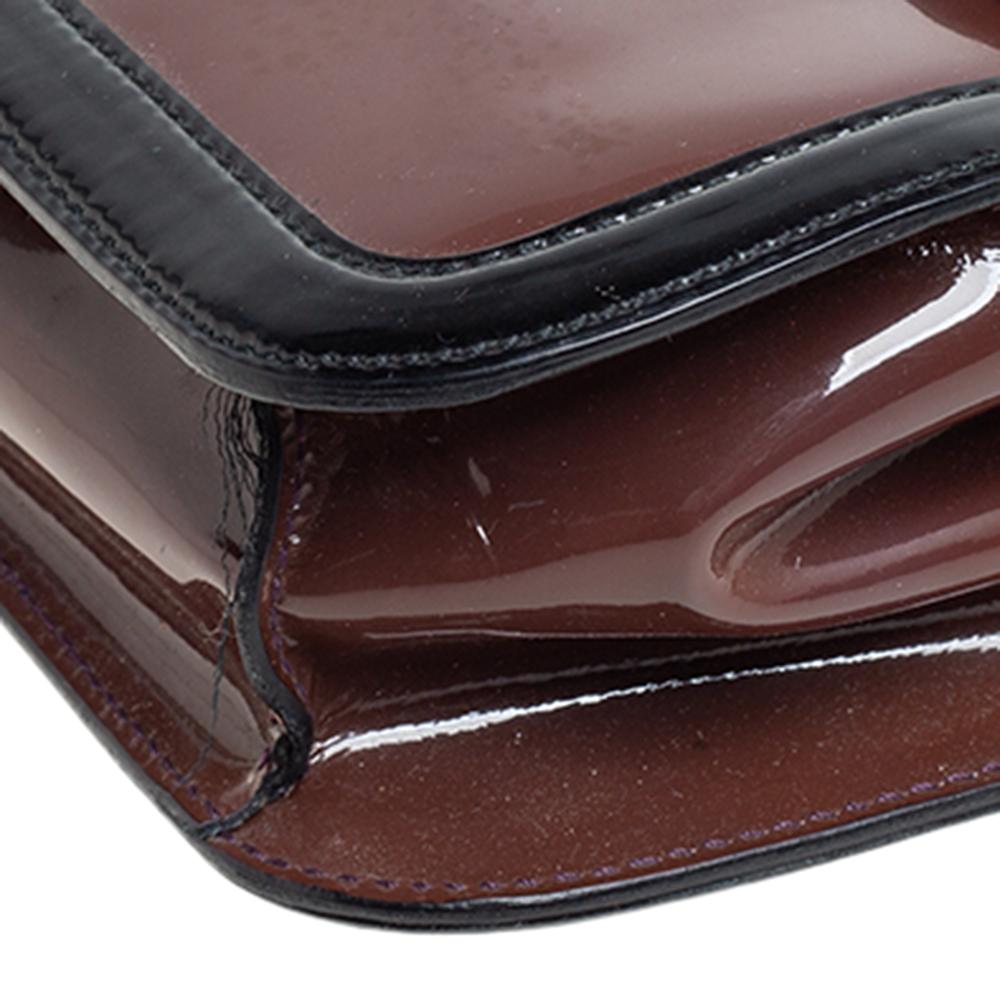 Prada Black/Brown Patent Leather Flap Baguette 4