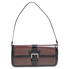 Prada Black/Brown Patent Leather Flap Baguette