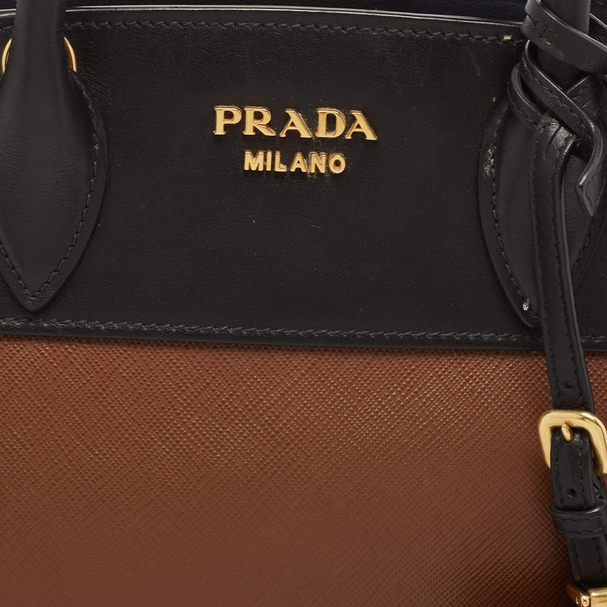 Prada Black/Brown Saffiano and City Calf Leather Small Esplanade Bag 9