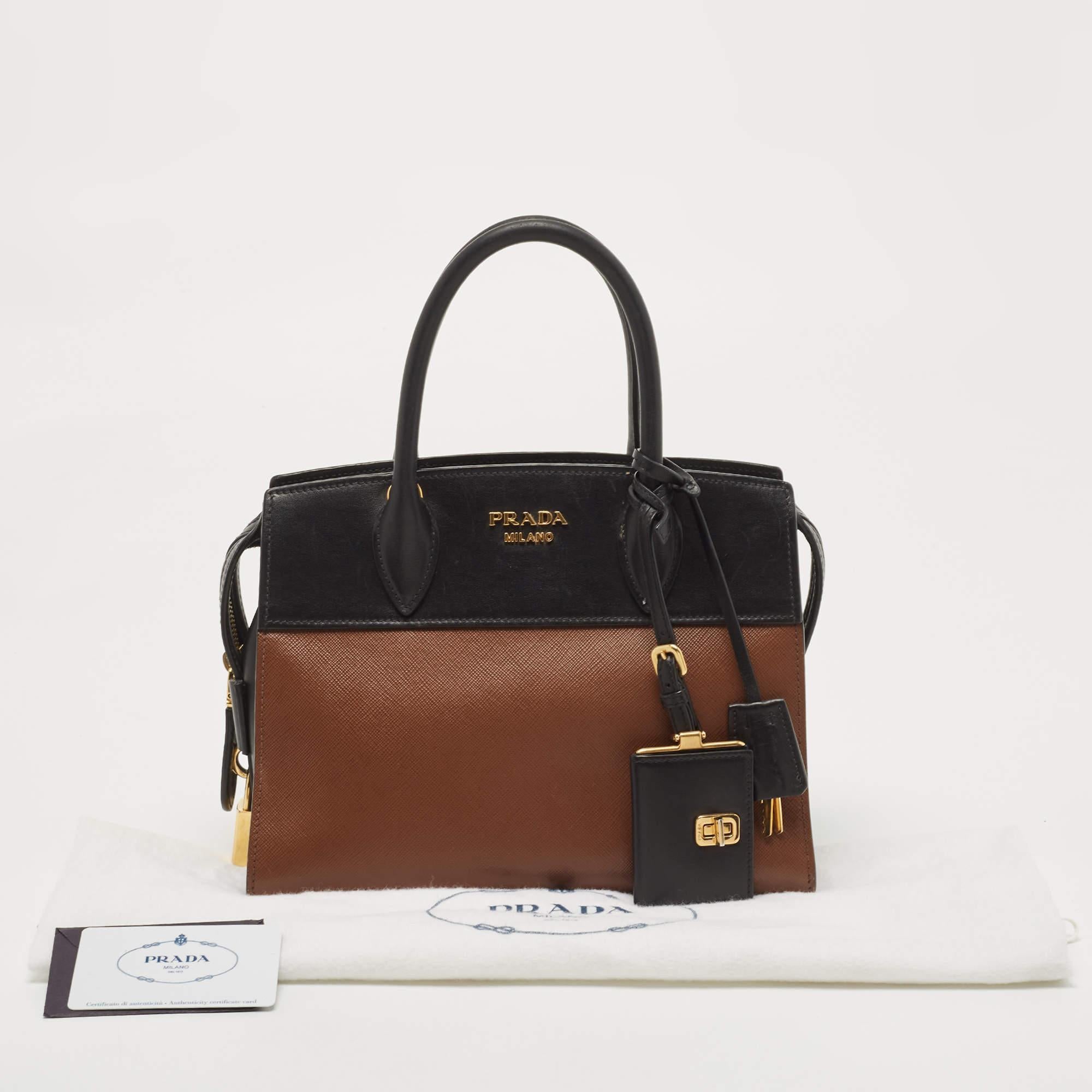 Prada Black/Brown Saffiano and City Calf Leather Small Esplanade Bag 13