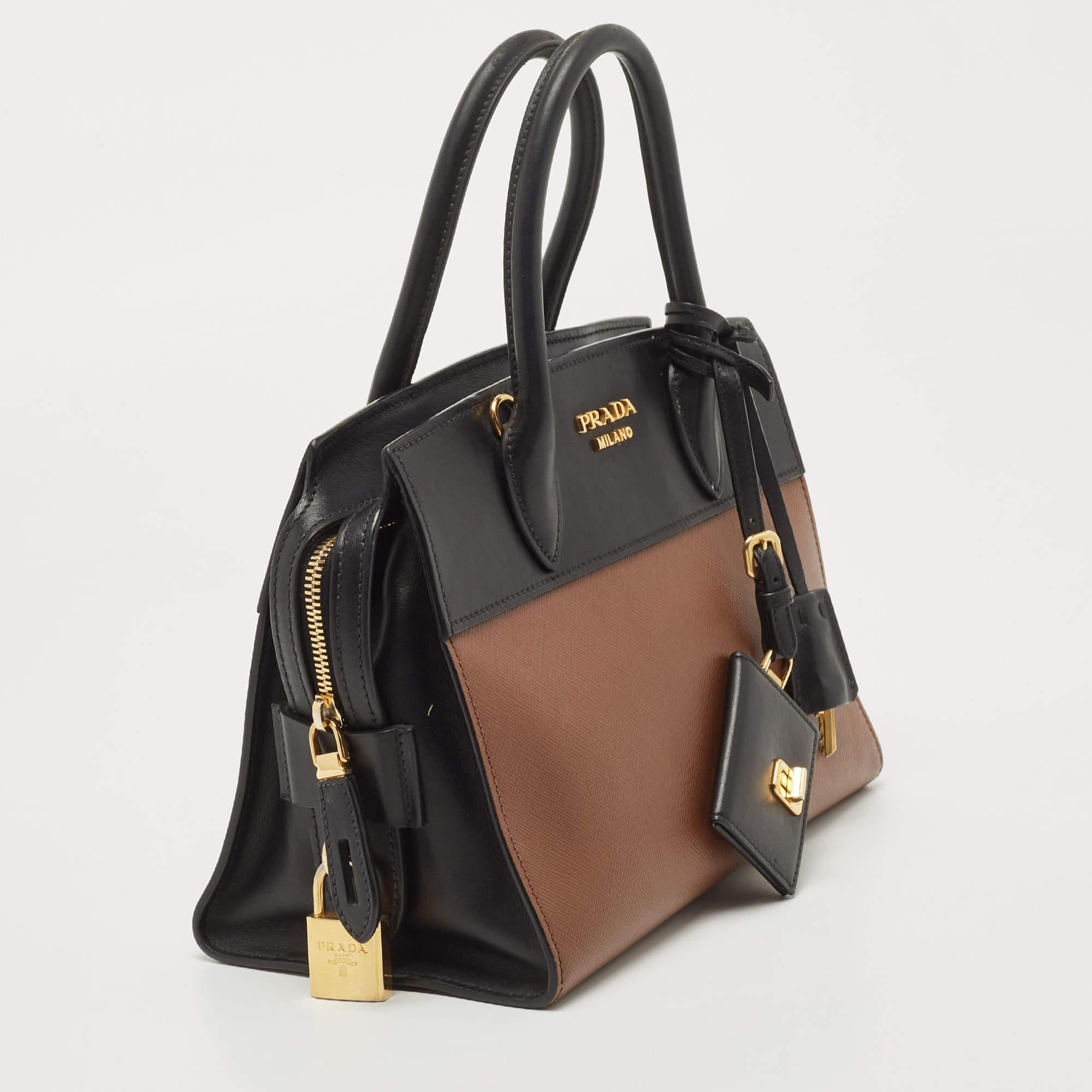 Women's Prada Black/Brown Saffiano and City Calf Leather Small Esplanade Bag