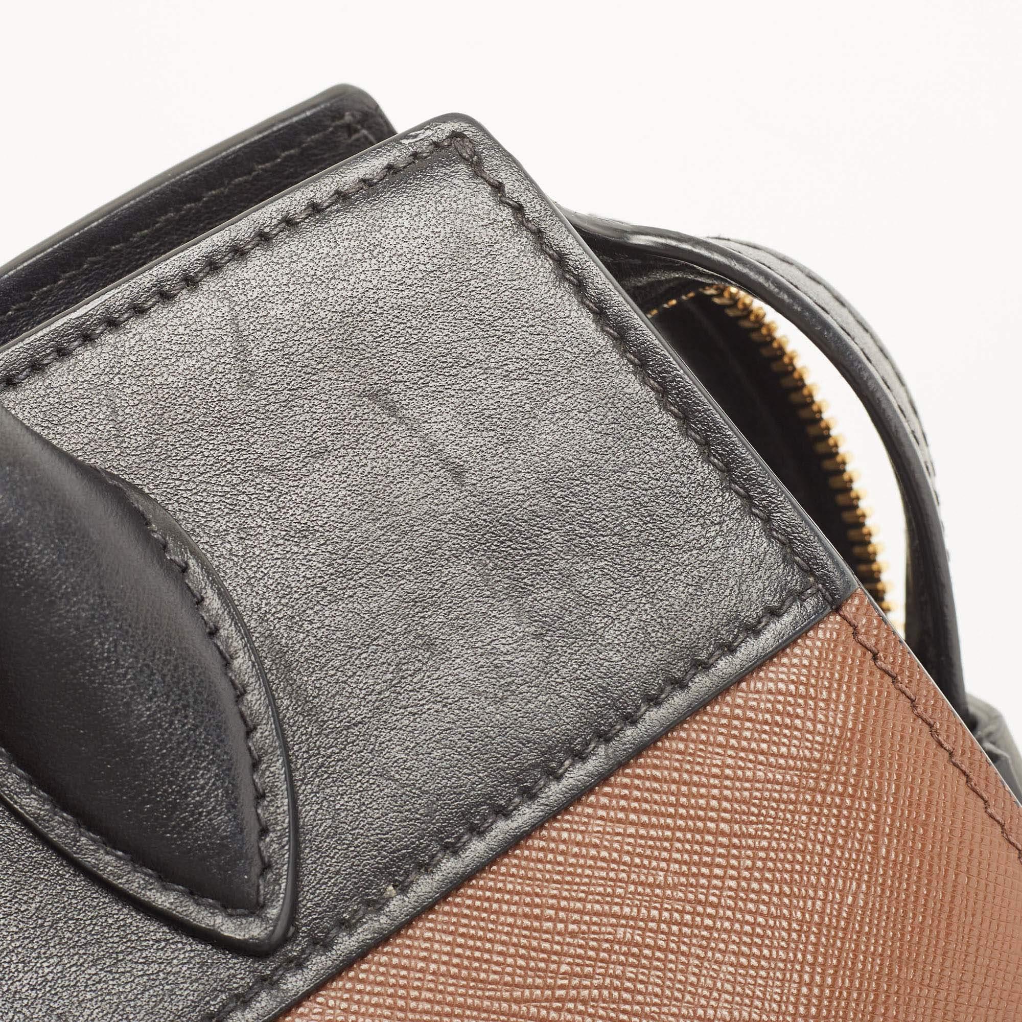 Prada Black/Brown Saffiano and City Calf Leather Small Esplanade Bag 5