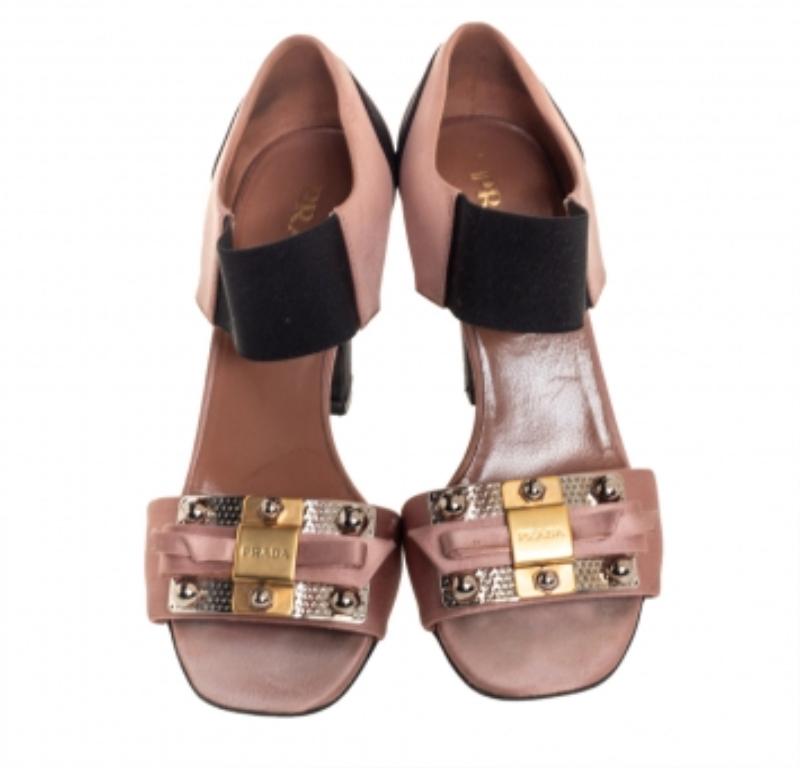 Prada Black/Brown Satin And Fabric Embellished Sandals Size 37 In Fair Condition For Sale In Dubai, Al Qouz 2