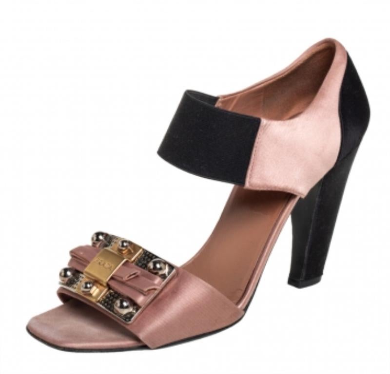 Women's Prada Black/Brown Satin And Fabric Embellished Sandals Size 37 For Sale