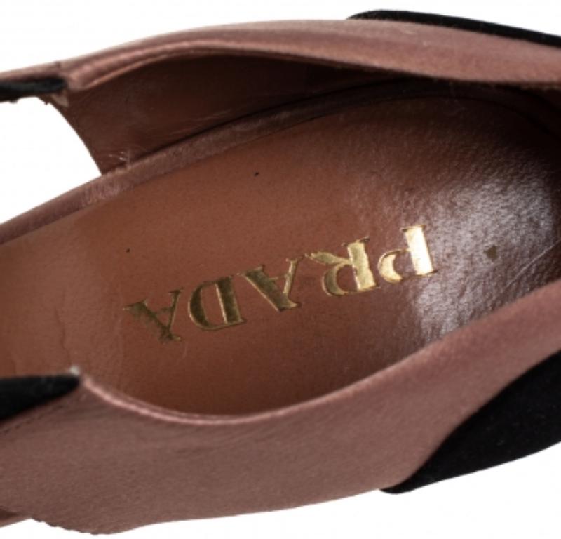 Prada Black/Brown Satin And Fabric Embellished Sandals Size 37 For Sale 1