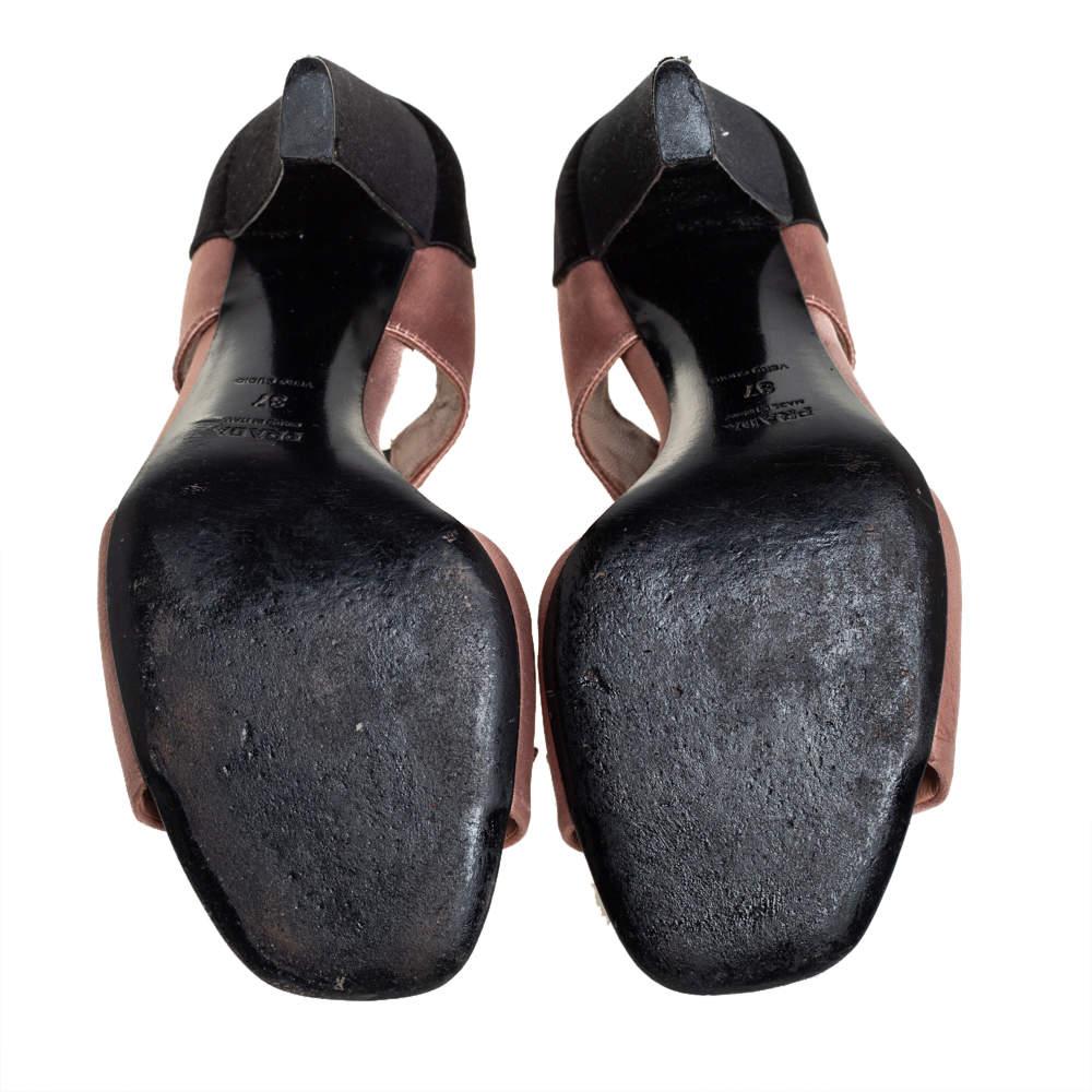 Prada Black/Brown Satin And Fabric Embellished Sandals Size 37 2