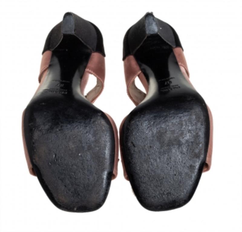 Prada Black/Brown Satin And Fabric Embellished Sandals Size 37 For Sale 4