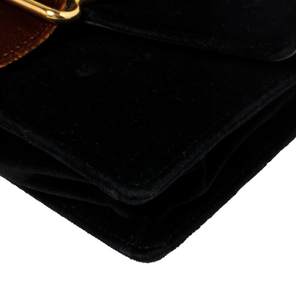 Women's Prada Black/Brown Velvet Buckle Flap Crossbody Bag
