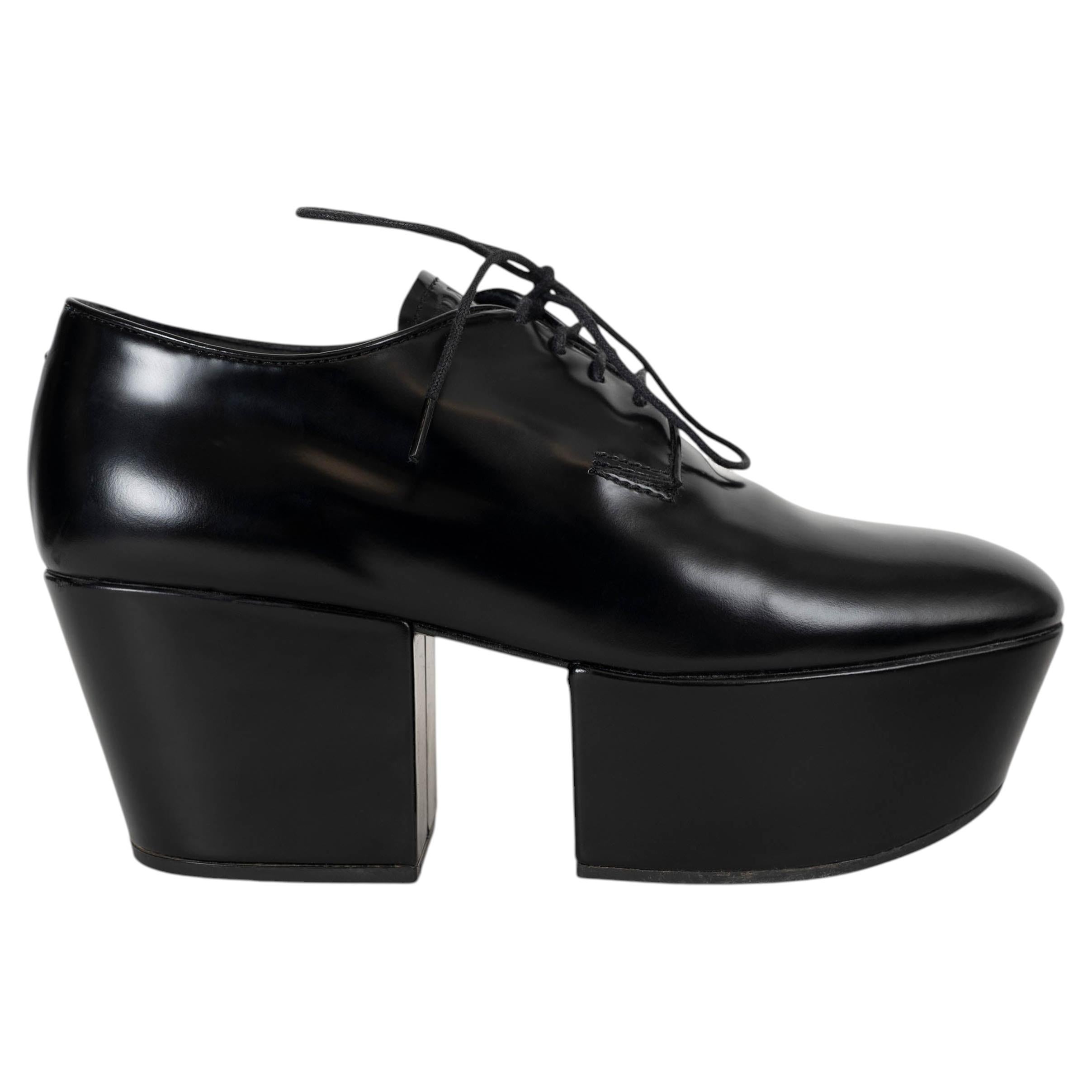 Pre-owned Prada Black Brushed Leather 2021 Platform Derby Shoes 36