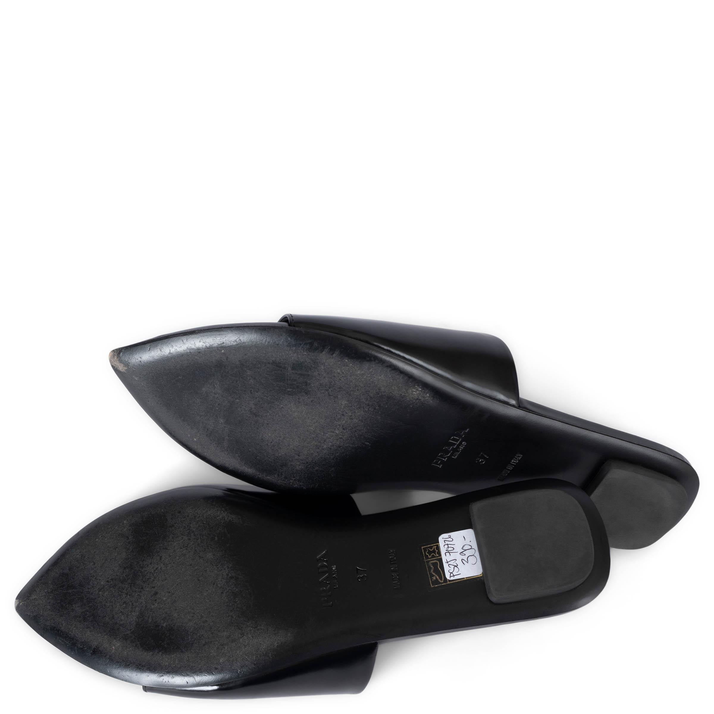 PRADA negro cepillado cuero 2022 LOGO SLIDE Sandalias Zapatos 37 en venta 3
