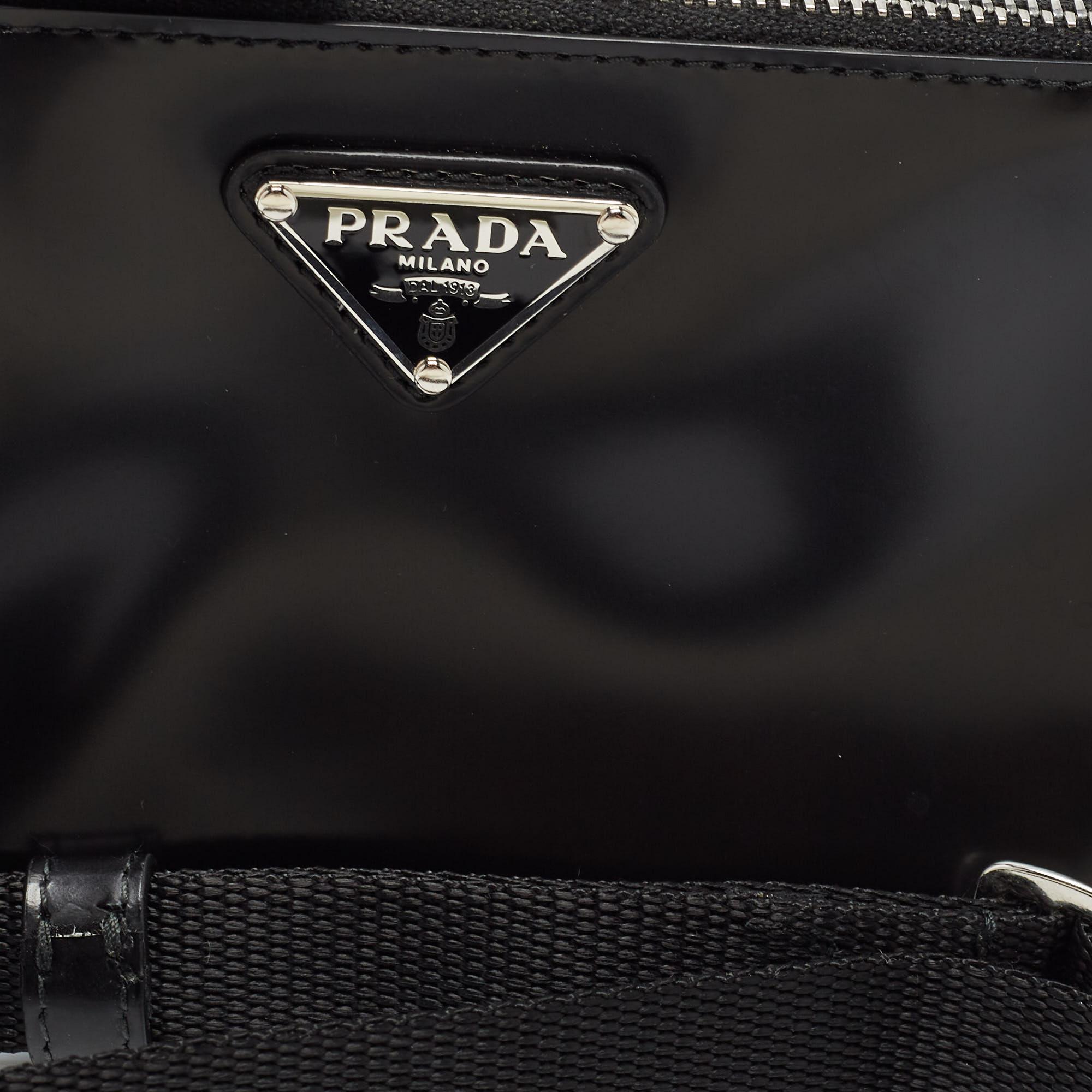 Prada Black Brushed Leather and Nylon Wristlet Pouch For Sale 1