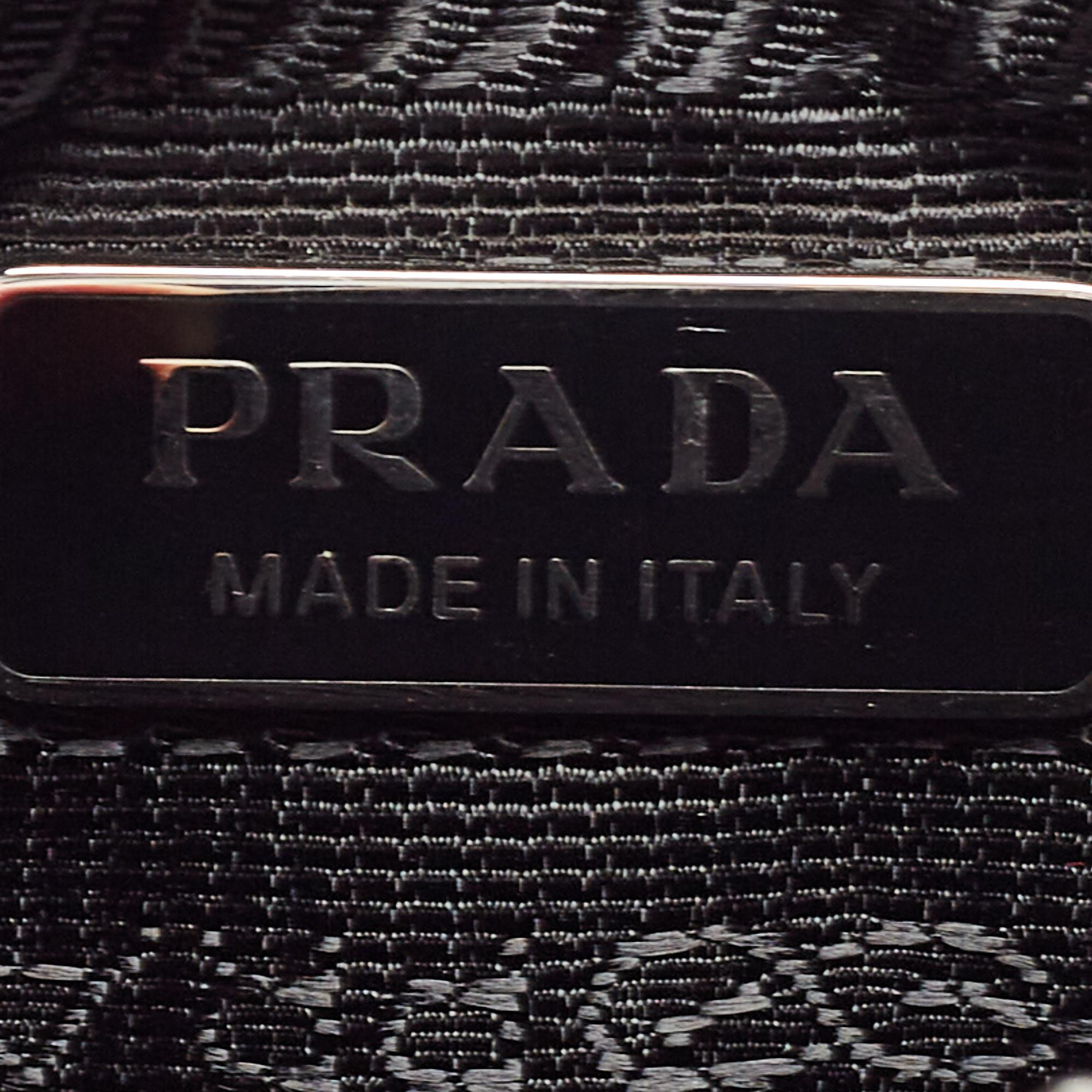 Prada Black Brushed Leather and Nylon Wristlet Pouch For Sale 2