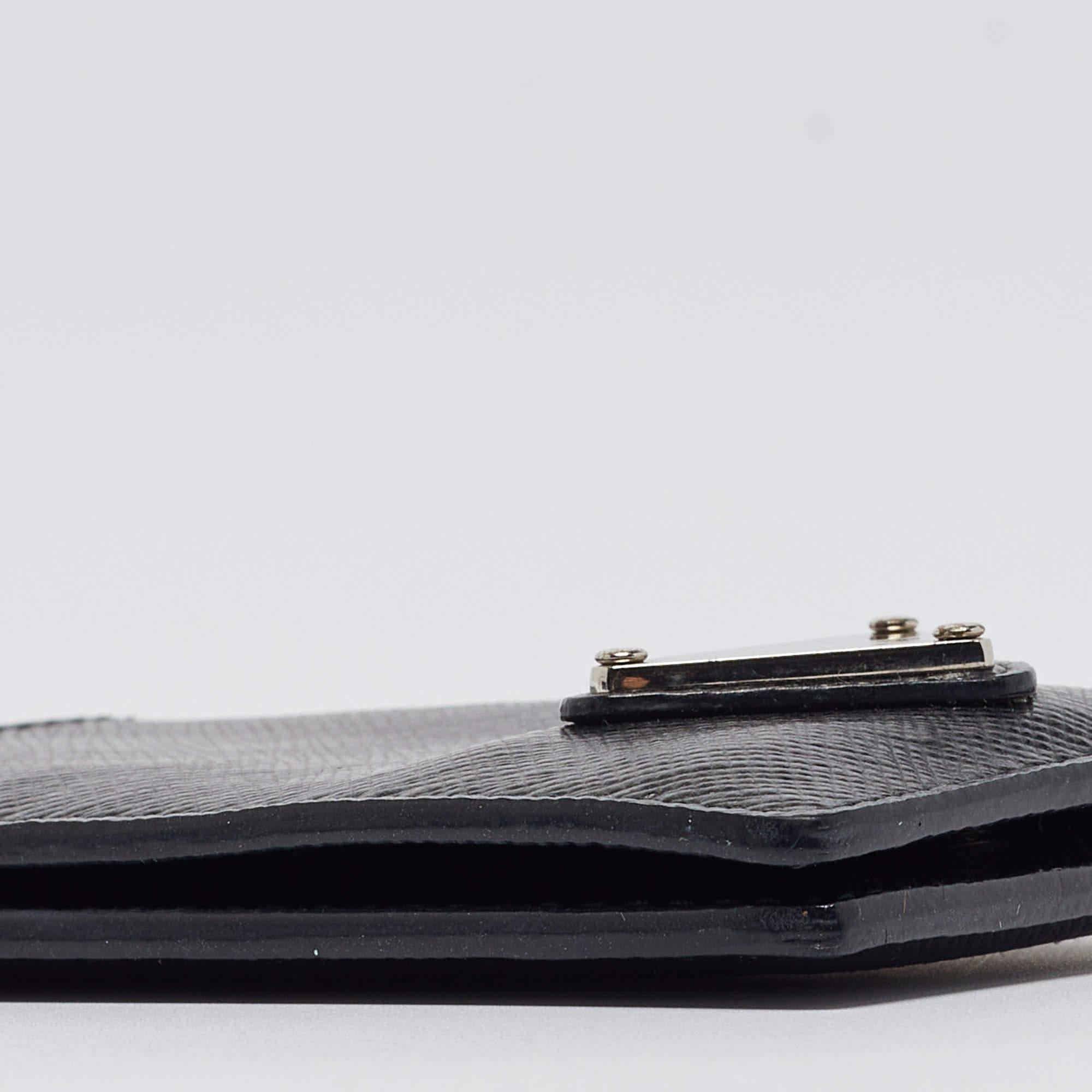 Prada Black Brushed Leather Chain Card Holder 6