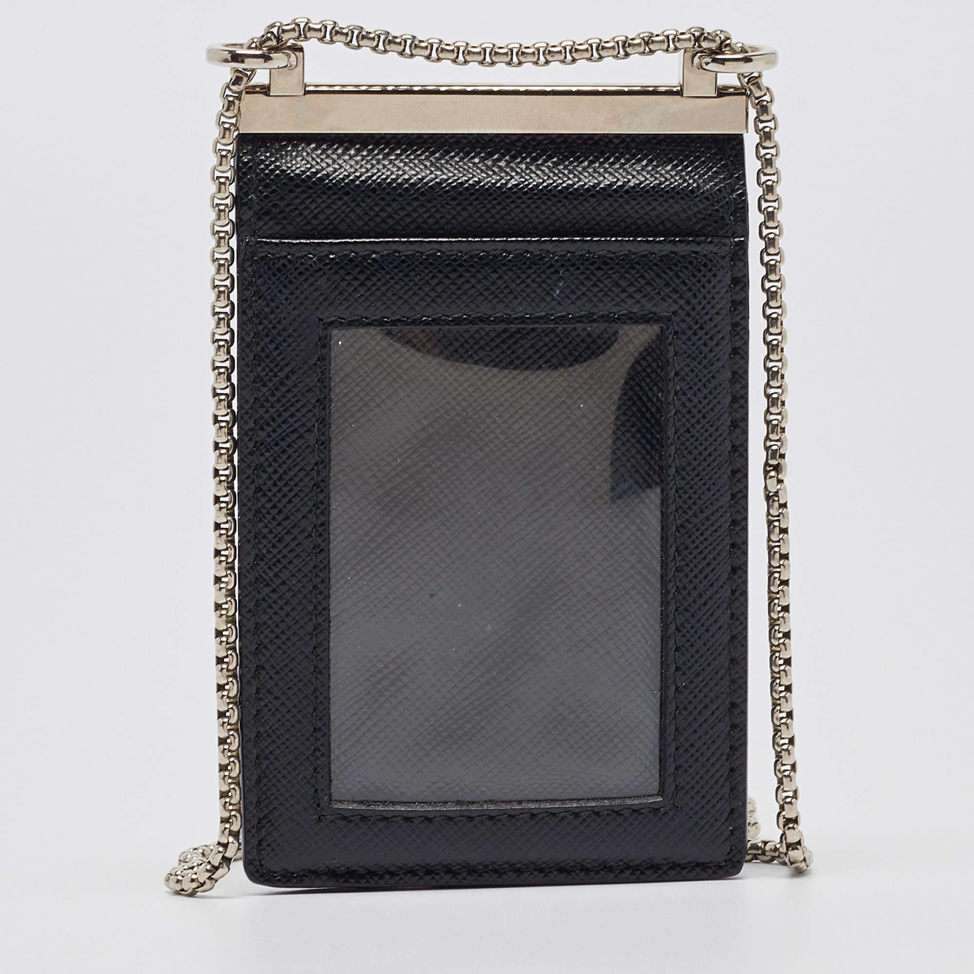Women's Prada Black Brushed Leather Chain Card Holder