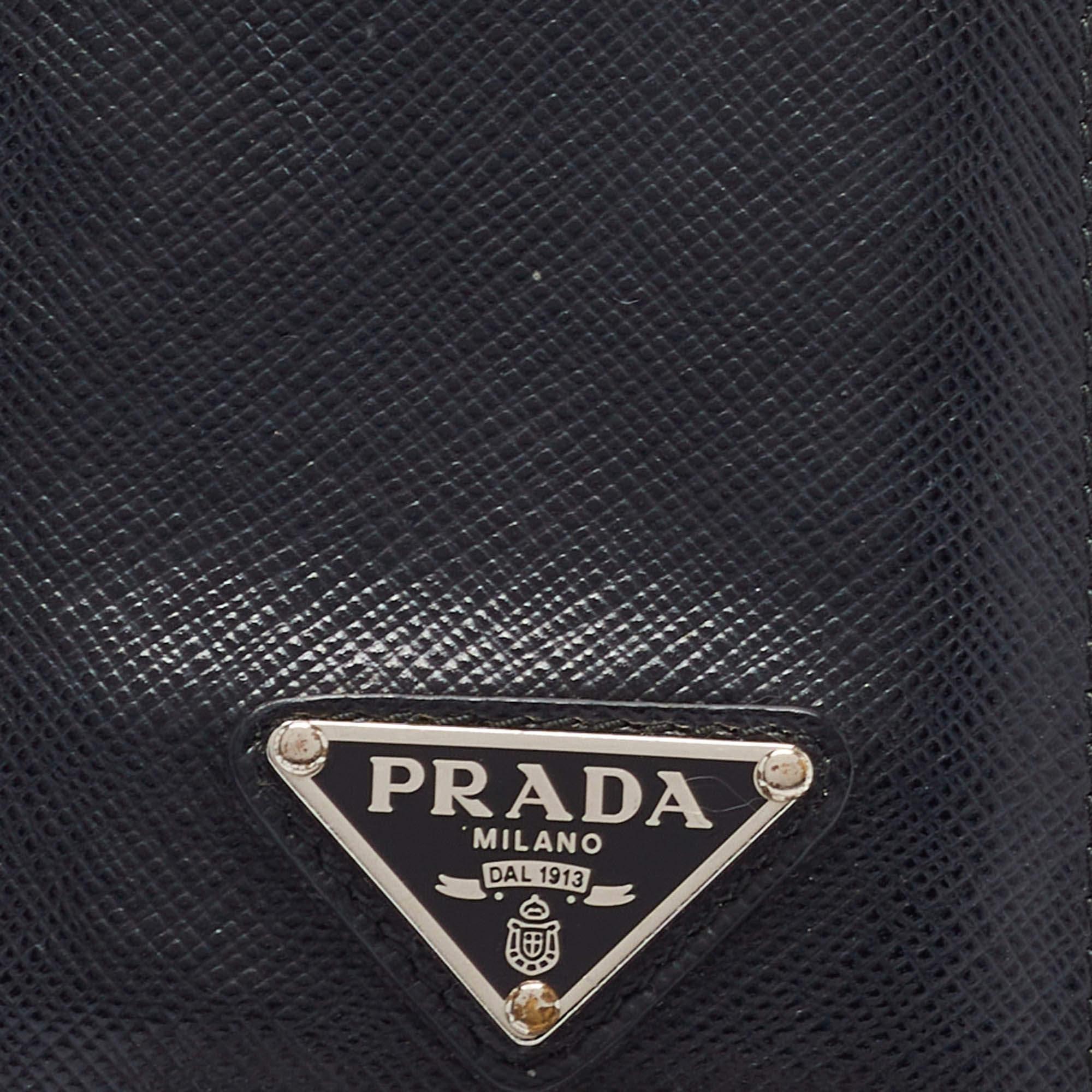 Prada Black Brushed Leather Chain Card Holder 1