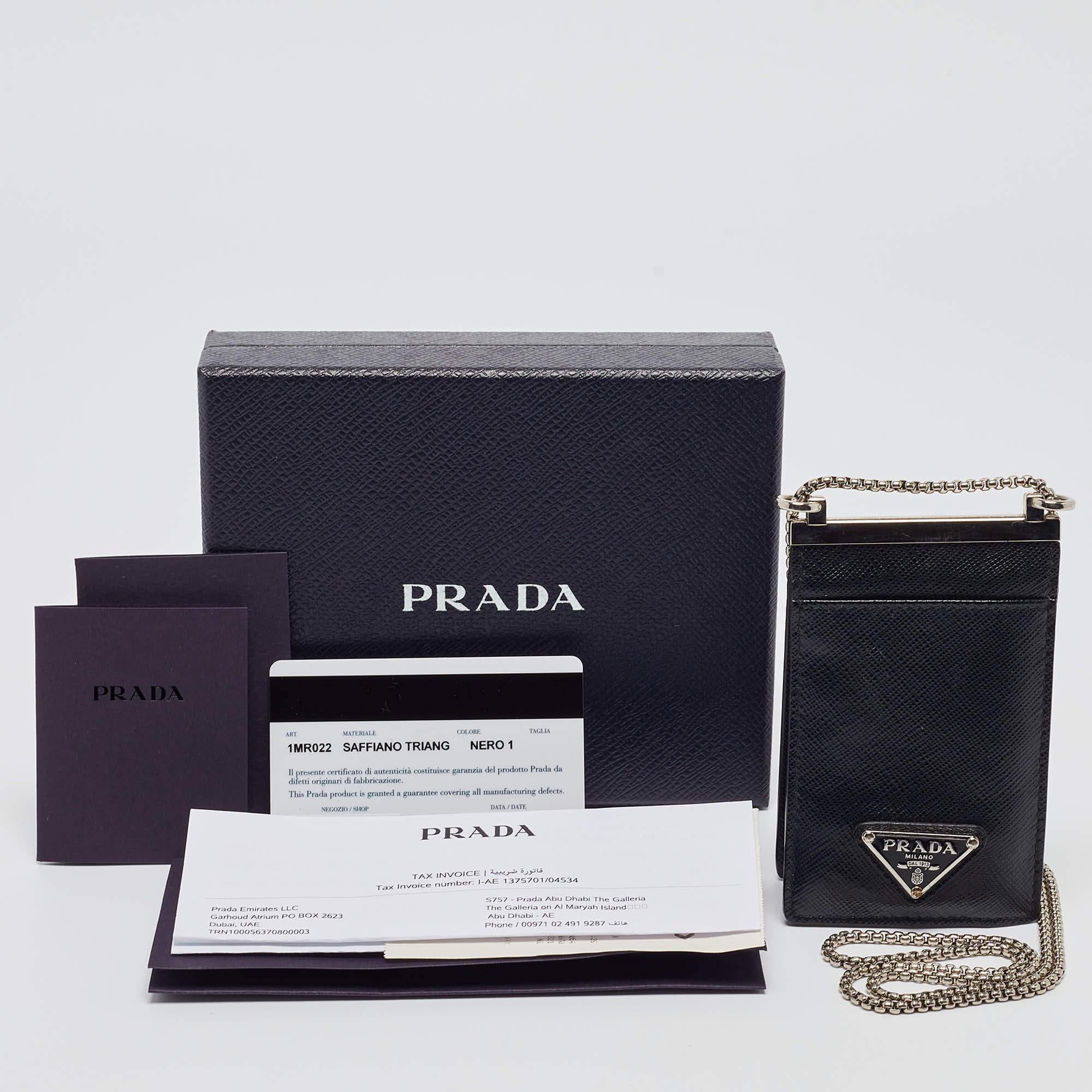 Prada Black Brushed Leather Chain Card Holder 3