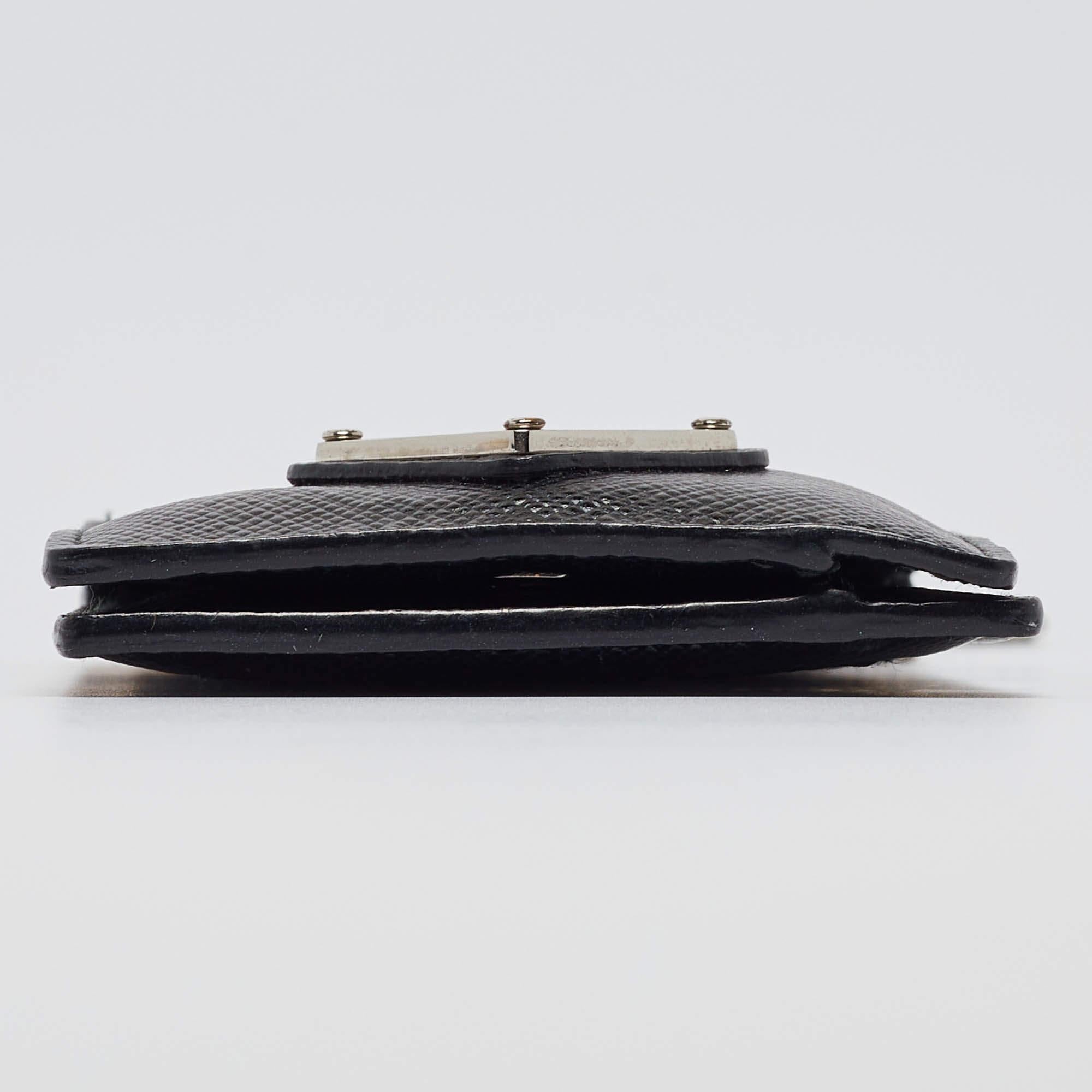 Prada Black Brushed Leather Chain Card Holder 4