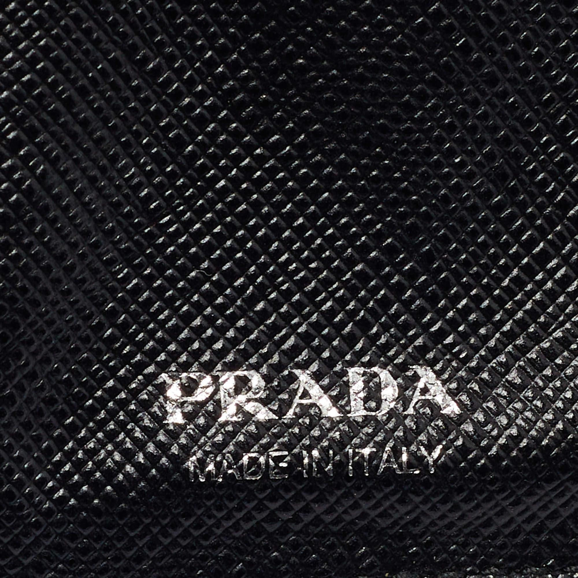 Prada Black Brushed Leather Chain Card Holder 5