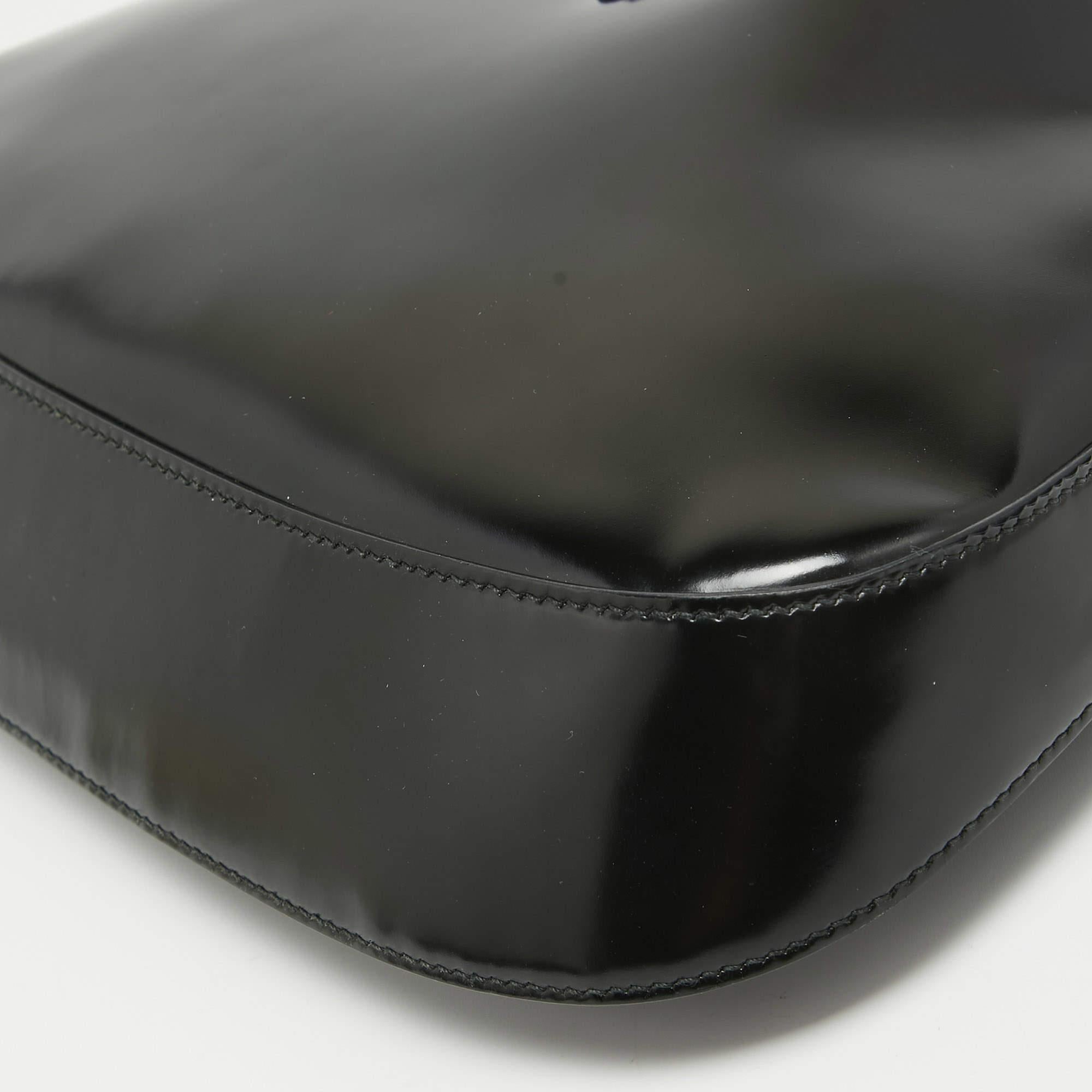 Prada Black Brushed Leather Cleo Shoulder Bag In Good Condition In Dubai, Al Qouz 2